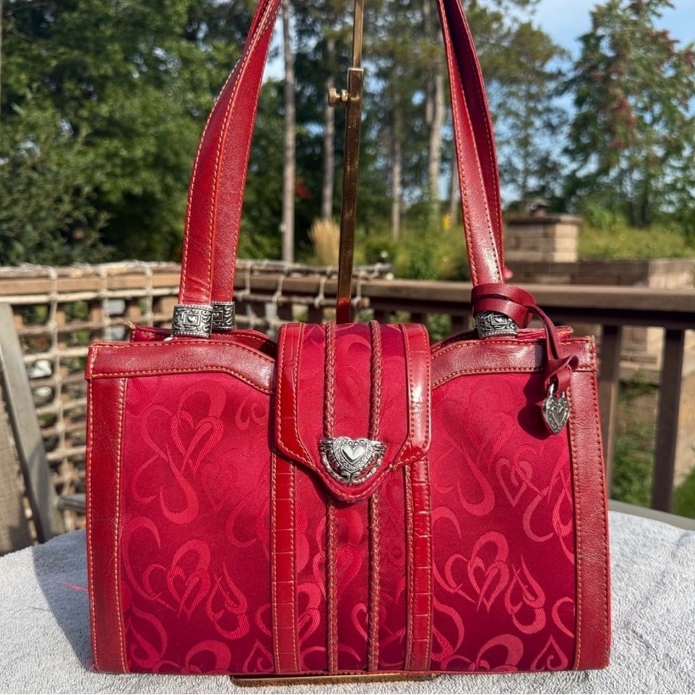 Elegant Red Shoulder Bag with Silver Heart Details